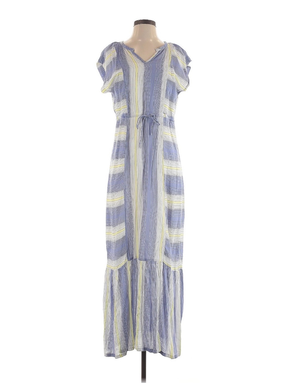 Caslon Blue Green Striped Drawstring Maxi Dress XS Coastal Resort
